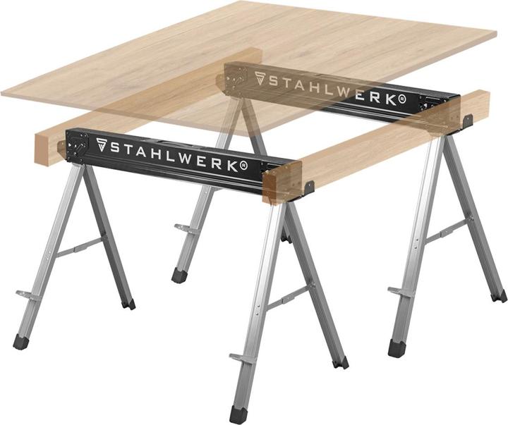 Produktbild Stahlwerk Sägebock 2er Set 500 kg Universal Arbeitsbock Klappbock Gerüstbock (105.50 cm, 60 cm)