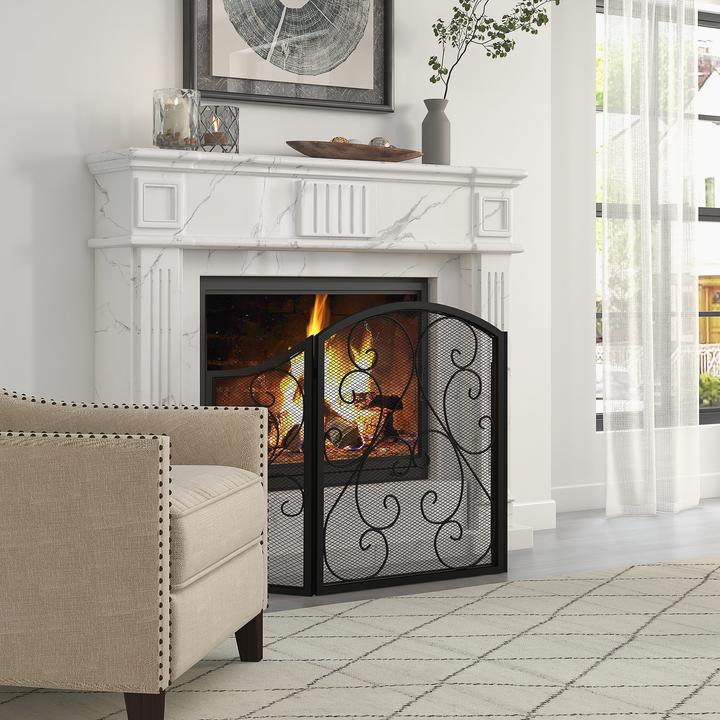 Image du produit Homcom Grille de cheminée avec trois panneaux (66 x 31 x 81 cm)