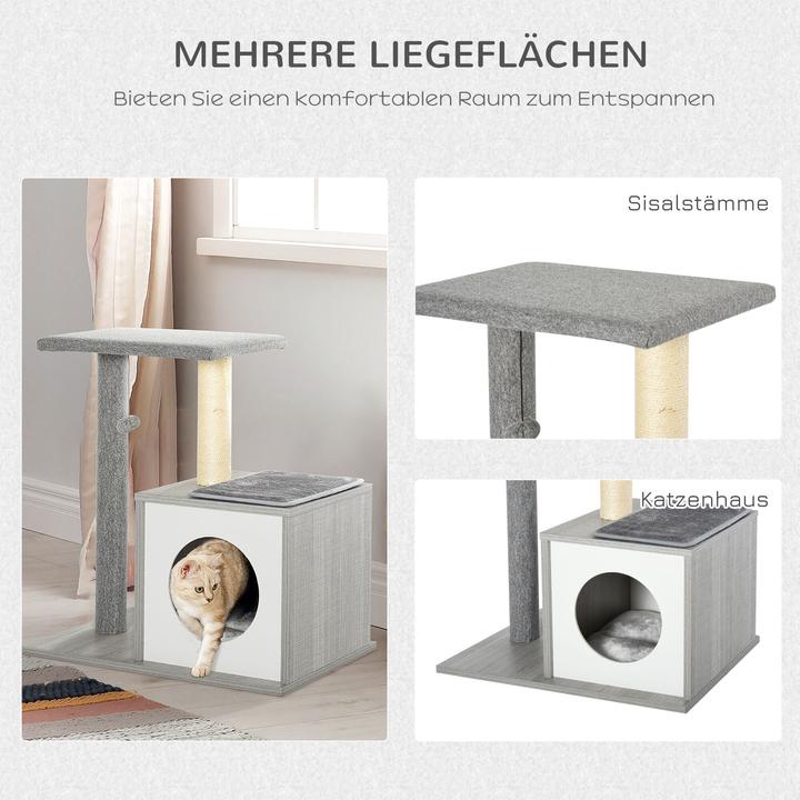Actual product image PawHut Cat tree with cuddly den (62 cm, Grey)