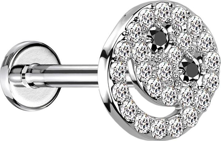 Star Piercing Micro Labret Innengewinde silber Smiley mit Kristallen silber (Messing, Chirurgenstahl 316L)