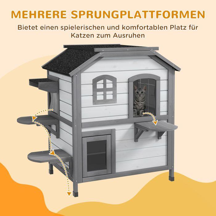 Image du produit Swisshandel24 Maison pour chat Cabane pour chat Grotte pour chat, 2 étages, résistant aux intempéries (Chat)
