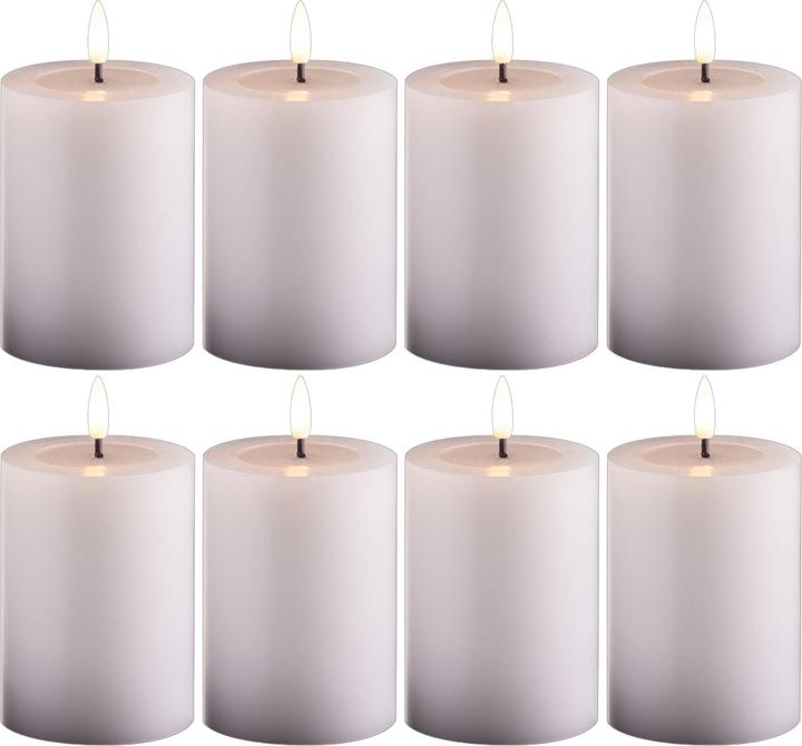 Novaliv 8 Pack kleine LED Stumpenkerze mit Timer weiss - 7,5cm ø 10cm Höhe - 2 AA Batterien nötig LED (8 x)