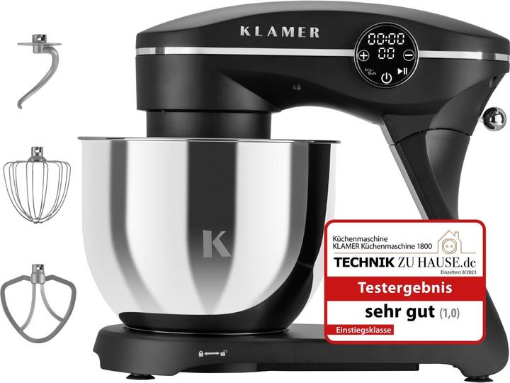 Produktbild KLAMER Küchenmaschine, Knetmaschine mit 6 Liter Edelstahl Schüssel (1800 W)