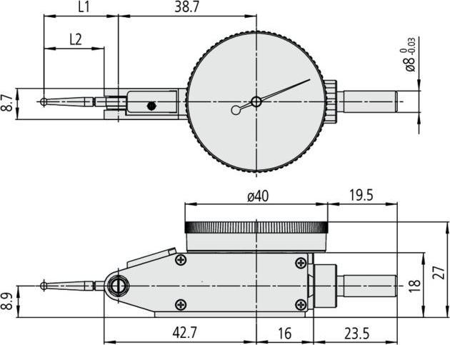 Actual product image Mitutoyo Sensing lever measuring device Sensing arm length 15.2 mm, measuring range per direction / housing (mm)