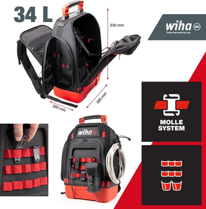 Actual product image Wiha Electrician's tool rucksack 27 pce electrician's basic equipment sturdy stand-up base laptop (28 pieces)
