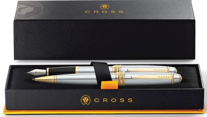 Actual product image Cross Writing instrument set Bailey Medalist biros + fountain pen polished chrome/gold (Bright chrome with gold applications, 1 x)