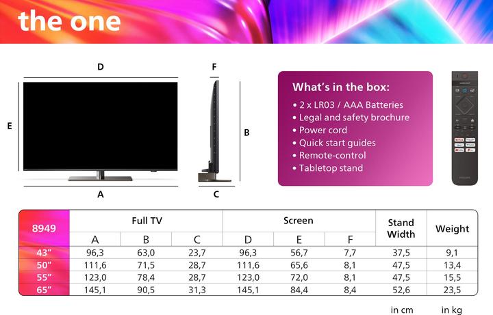 Productafbeelding Philips The One (55") 4K Ultra HD Smart TV Wi-Fi Antraciet, Grijs (55", LED, 4K, 2023)