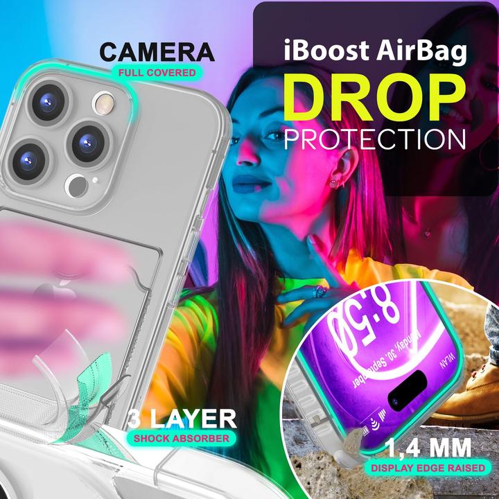 Immagine prodotto Nalia Portacarte trasparente in silicone trasparente al neon (Apple iPhone 16 Pro)