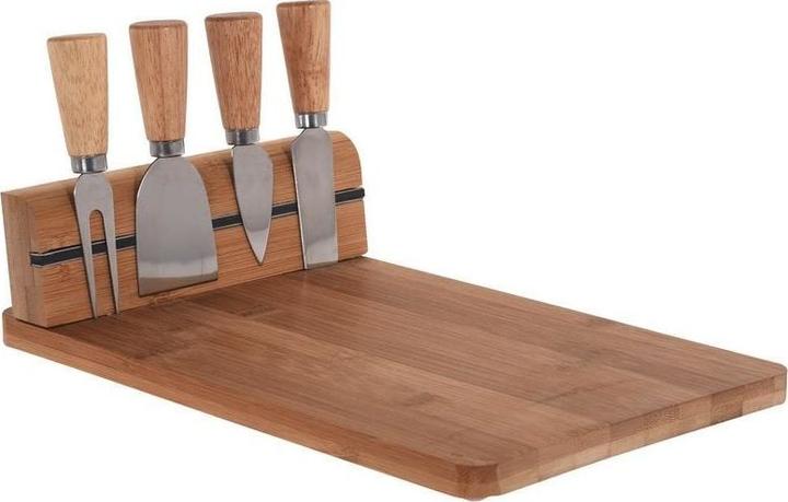 Excellent Houseware Plateau à fromage avec 4 couteaux - set de 5 pièces - env. 30 x 20 x 8,5 cm