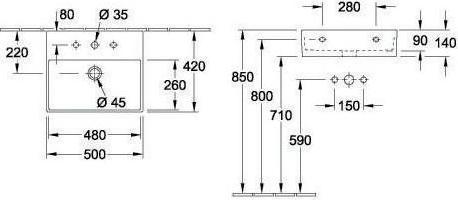 Immagine prodotto Villeroy & Boch Lavabo V&B MEMENTO 2.0 500x420mm w ÜL f 3-L. grafico di montaggio C+ (420 mm, 500 mm)