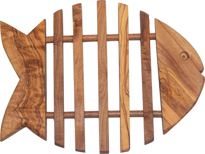 Natura Punto Dessous de plat, dessous de pot, forme de poisson, 28 x 20 x 1,8 cm, bois d'olivier (1 x, Dessous de poêle)