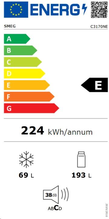 Energie-Label Smeg C3170NE koel-vriescombinatie Ingebouwd 262 l E Wit (262 l)
