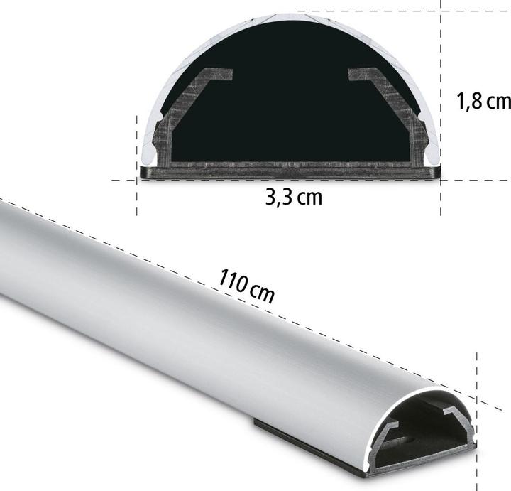 Produktbild Hama Alu-Kabelkanal, halbrund, 110 x 3,3 x 1,8 cm, Silber (Kabelkanal, 110 cm)