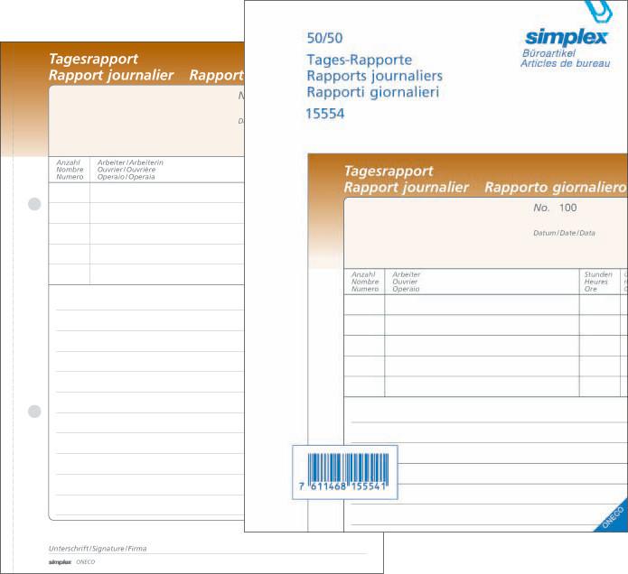 Image du produit Simplex Cahier autocopiant Rapports journaliers Oneco (100 x)