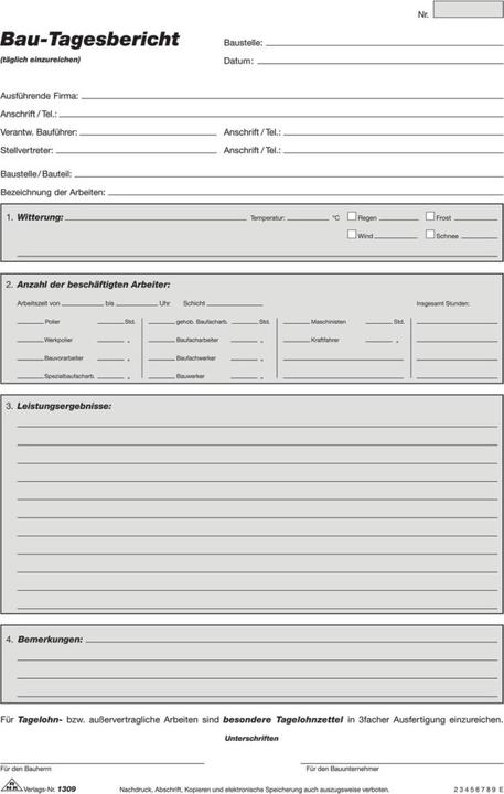 Produktbild Rnk Verlag Vordruck "Bau-Tagesbericht", SD, Block, DIN A4 (40 x)