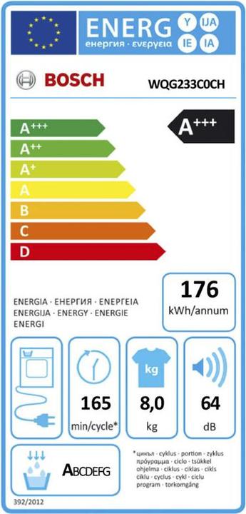 Energy Label Bosch Hausgeräte Waschturm WGG244F1CH & WQG233C0CH