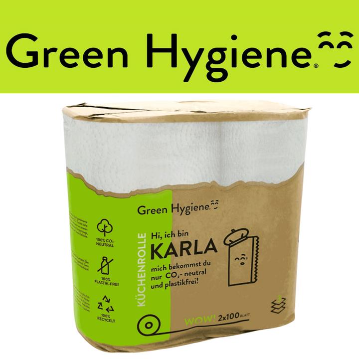 Actual product image Green Hygiene Kitchen rolls KARLA 3-ply bright white 36 rolls 18 packs of 2 rolls of 100 sheets each (36 x)