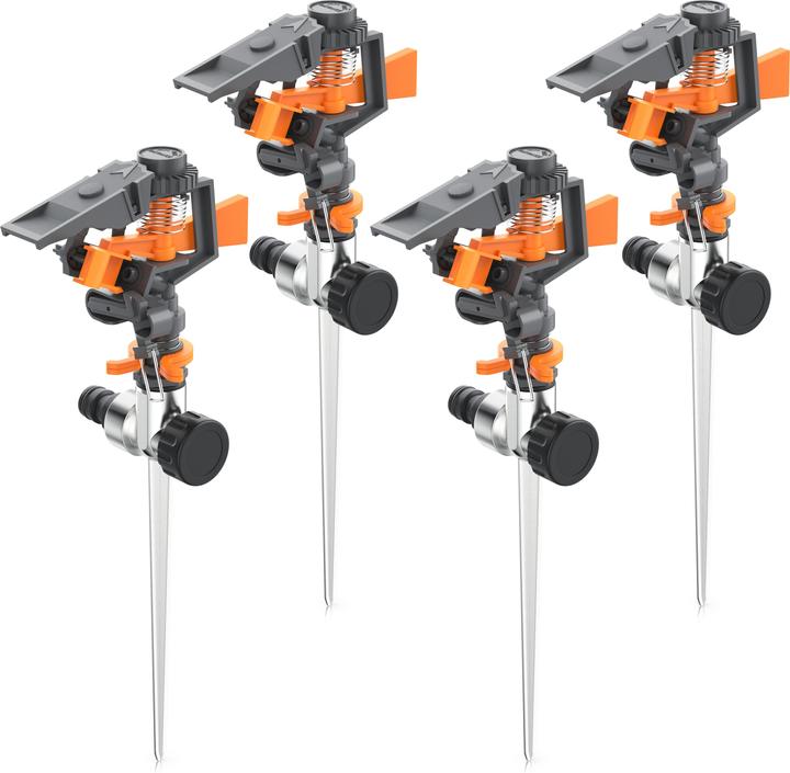 Produktbild Brandson 4x Kreisregner, Intervall-Sprinkler, 360° Impulsregner, Rasensprenger bis 200 m², Gardena kompatibel (Impuls-, Kreis- und Sektorenregner)