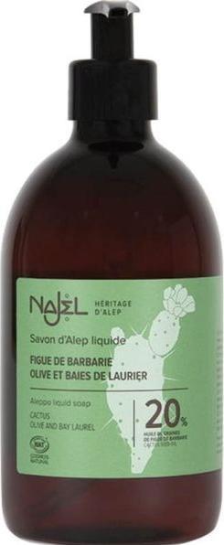 Najel Flüssige Aleppo Seife mit Olivenöl, Lorbeer-Öl & 20% Kaktusfeigen-Öl - 500ml - (Flüssigseife, 500 ml)