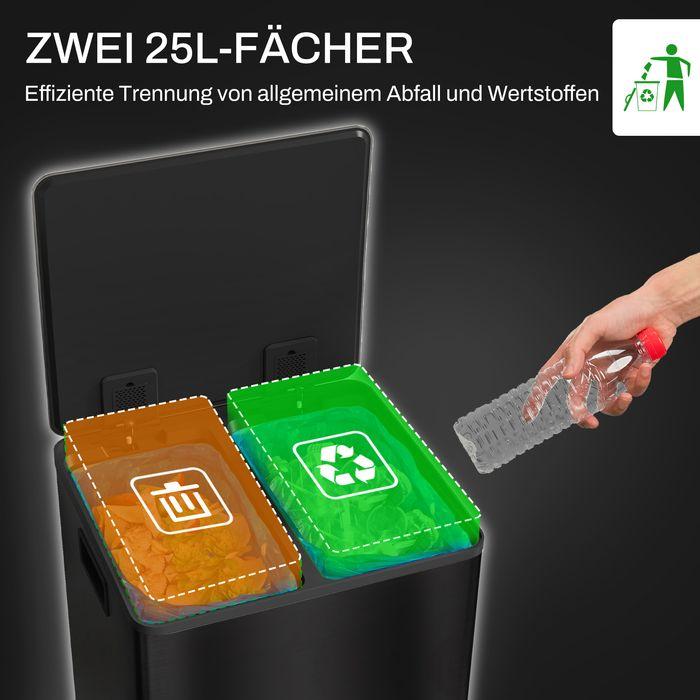 Immagine prodotto Swisshandel24 Mülleimer 2 x 25L Treteimer mit Deckel, Fusspedal, Inneneimer, Edelstahl (50 l)