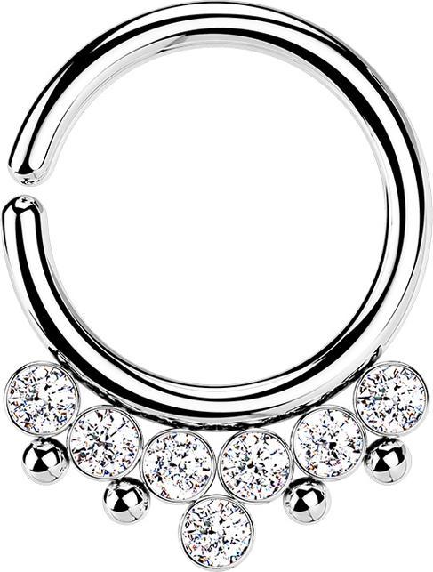Actual product image Star Piercing Micro Piercing Ring silver four balls and seven crystals silver (without brass, Surgical steel 316L)