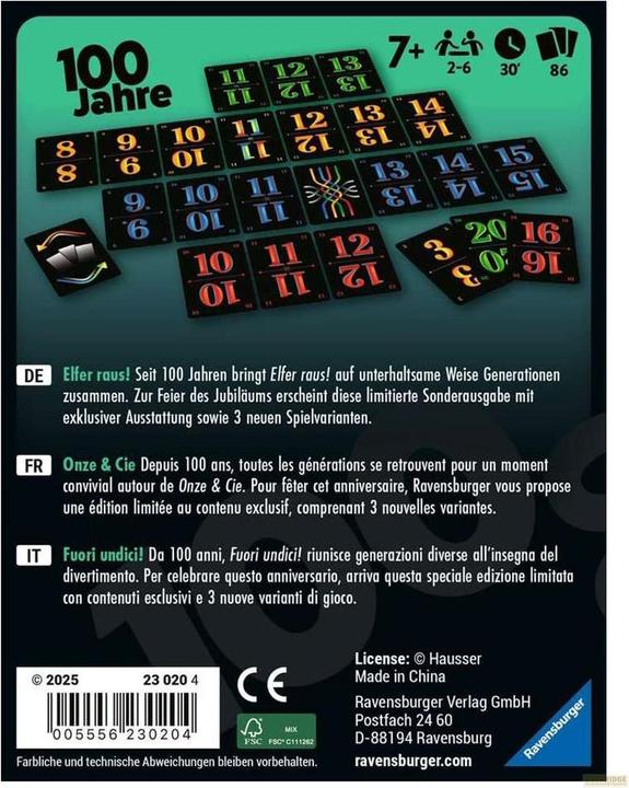 Image du produit Ravensburger 23020 - Onze dehors! 100 Jahre Jubiläumsedition - Jeu de cartes, dès 7 ans, Jeu pour (Allemand, Italien, Français)