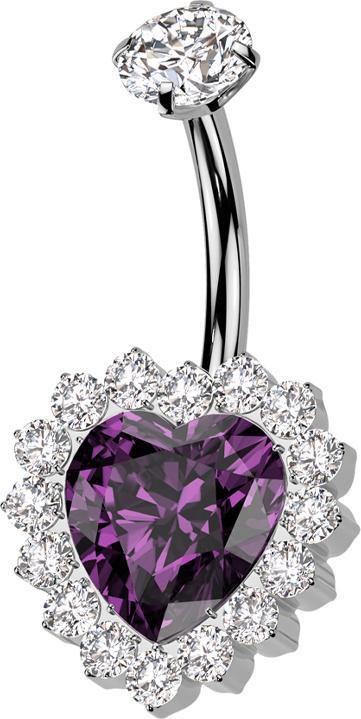 Actual product image Star Piercing Banane Innengewinde silber Kristall silber gefasst und Kristallherz violett Kristalle silber (without brass, Titanium G23)