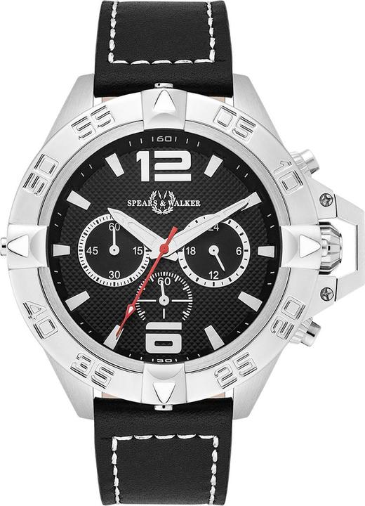 Produktbild Spears & Walker Herren Quarzuhr Varus II Echtleder schwarz - 23248 (Chronograph, 50 mm)