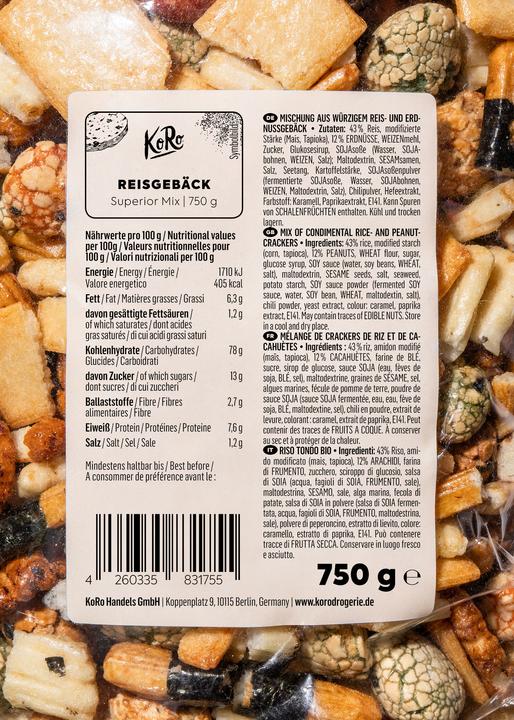 Produktbild KoRo Mischung aus würzigem Reis- und Erdnussgebäck (750 g)