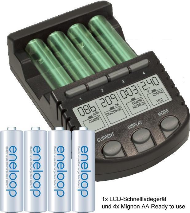 Actual product image AccuCell Quick charger with LCD display + 4x Sanyo Eneloop (4 pcs., AA, 2000 mAh, Battery + charger)