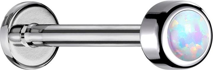Star Piercing Micro Labret Innengewinde silber Zylinder mit Opal weiss (ohne Messing, Titan G23)