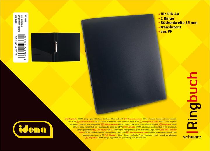 Immagine prodotto Idena Raccoglitore ad anelli A4 PP nero 35mm 2 anelli (A4, 35 mm, 1 Pezzo/i)