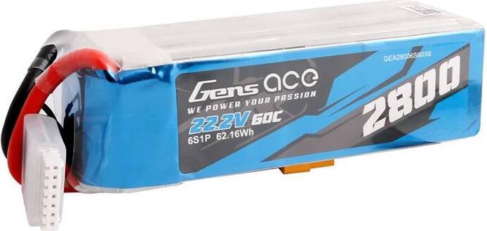 Actual product image Gens Ace Lipo 2800mAh 22.2V 60C 6S1P battery with XT60 connector (22.20 V, 2800 mAh)
