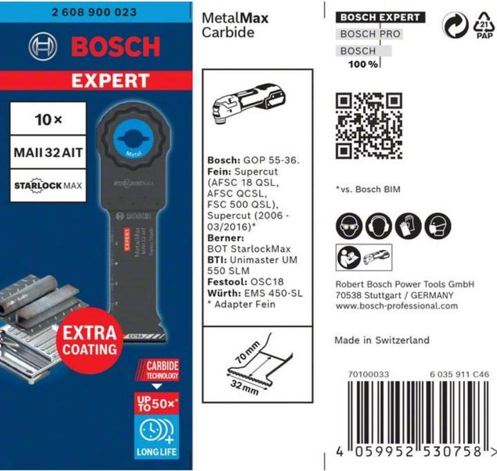 Immagine prodotto Bosch Professional Zubehör Lama EXPERT MetalMax MAII 32 AIT per utensili multifunzione, 70 x 32 mm, 10 pezzi