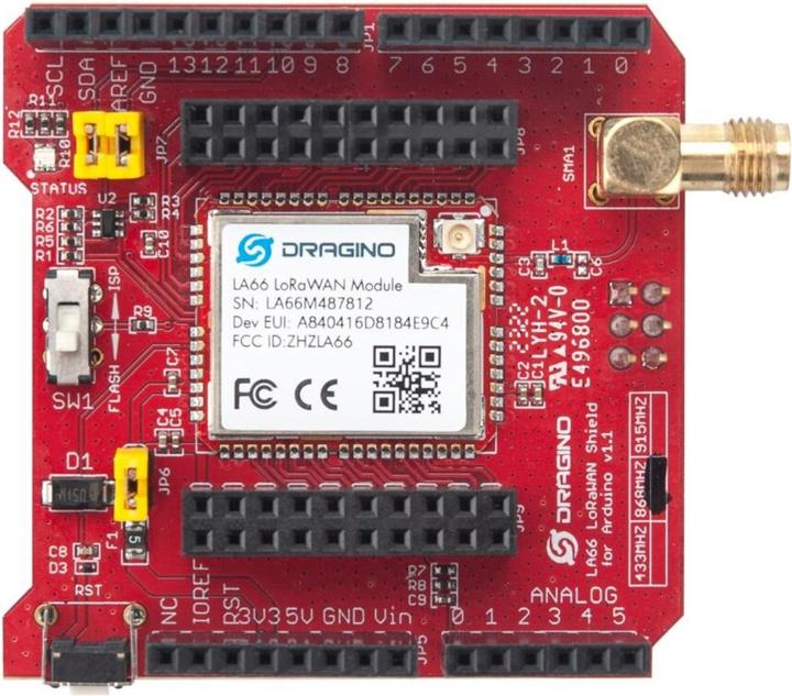 Actual product image Dragino LA66 LoRaWAN Shield 868MHz