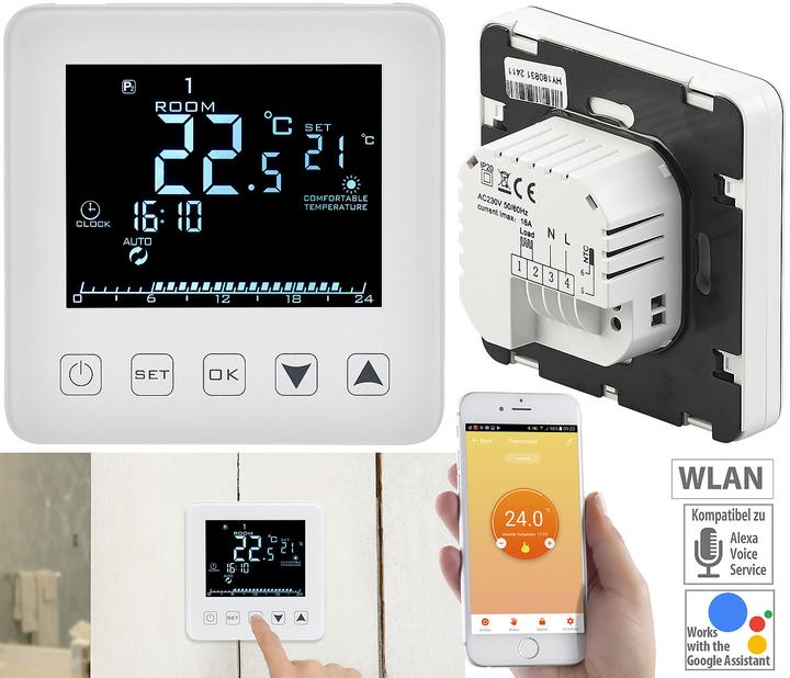 Revolt WLAN-Thermostat Touch, Fussbodenheizungen, für Alexa & Google Assistant