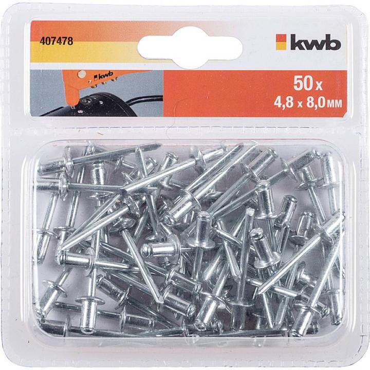 Immagine prodotto kwb 407478 Rivetto cieco (Ø x L) 4,8 mm x 8 mm Alluminio Alluminio Alluminio 50 S
