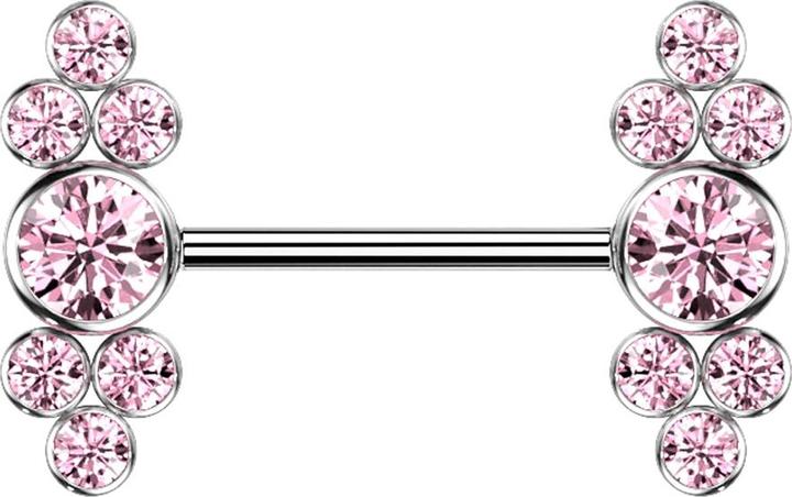 Produktbild Star Piercing Barbell Innengewinde silber sieben Kristalle pink (ohne Messing, Titan G23)