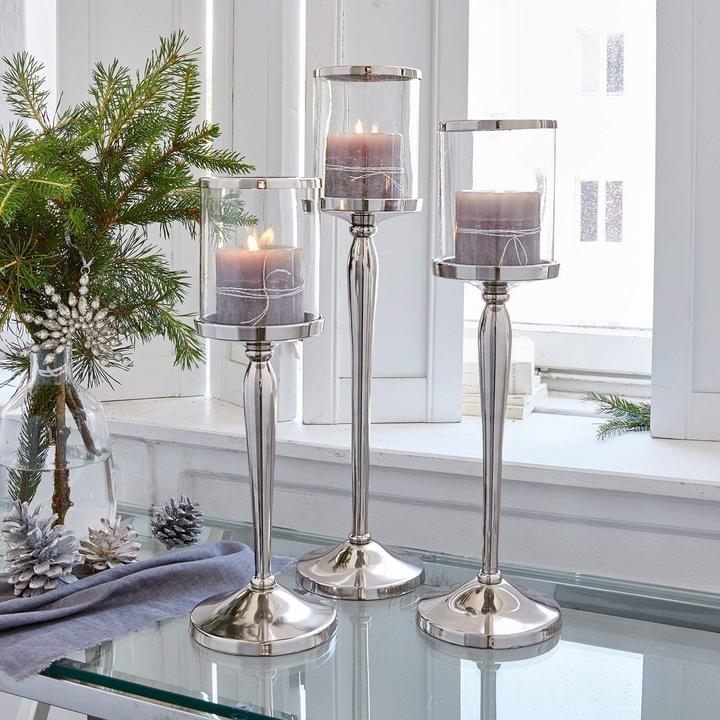 Produktbild Loberon Kerzenständer 3er Set Serres silber/klar (50 x 13 cm)