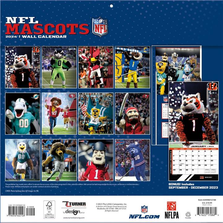 Produktbild NFL - NFL Maskottchen - 30,5 x 30,5 cm Wandkalender 2024 (Englisch, Deutsch, Französisch, Italienisch, Spanisch)