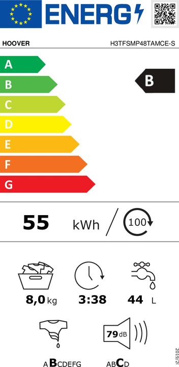 Energie-Label Hoover H3TFSMP48TAMCE-S (8 kg, Oben, EU-Stecker)