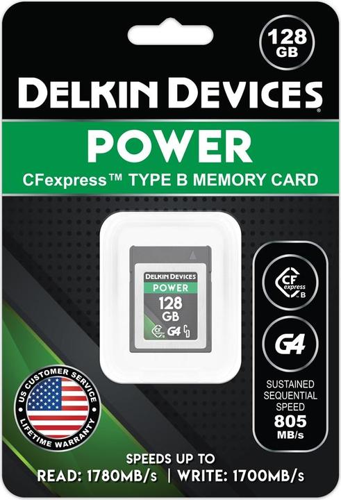 Produktbild Delkin POWER Cfexpress Type B G4 128GB R:1780MB/s W:805MB/s (128 GB, CFexpress Typ B)