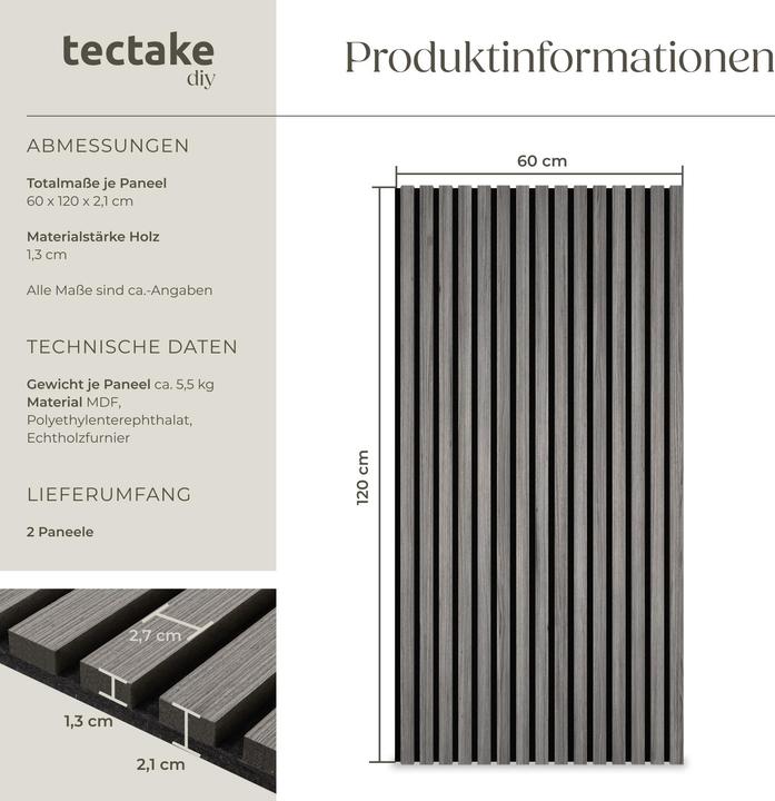 Produktbild tectake Set Akustikpaneele Sonic Wall Holzoptik (2 Stk.)