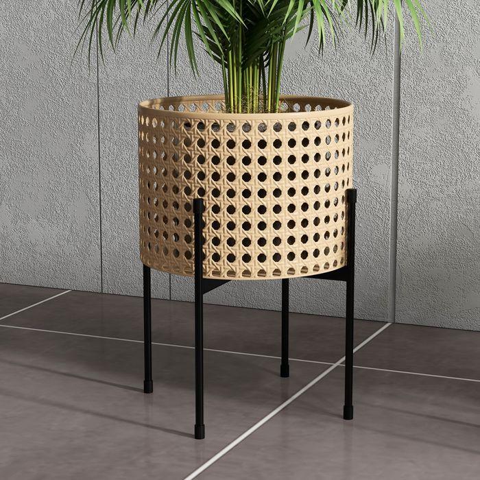 Image du produit Swisshandel24 Lot de 3 supports pour plantes Supports pour fleurs en rotin Tabouret pour plantes Tabouret pour