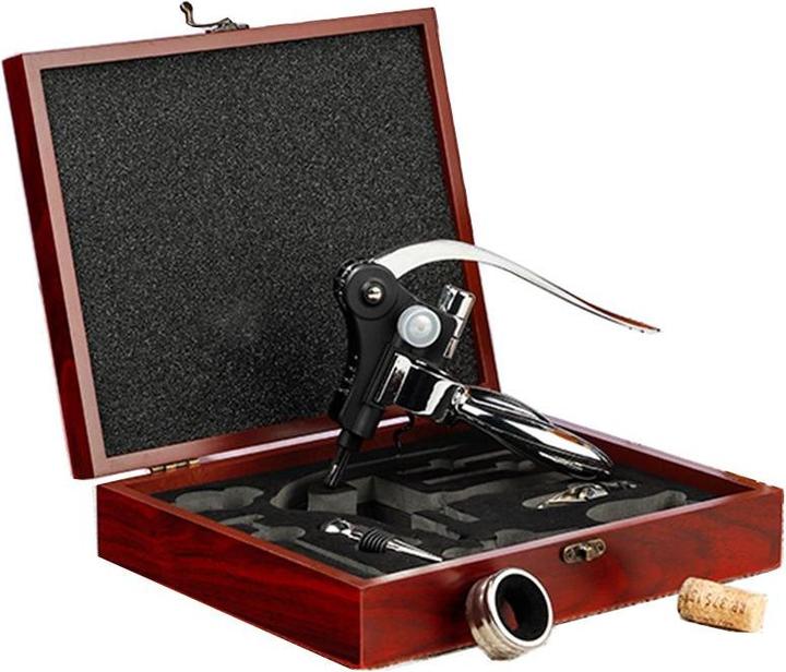 Actual product image Childhome Gift set wine in wooden box 10 pieces (Drip ring, Wine stopper, Wine pourer, Wine thermometer)