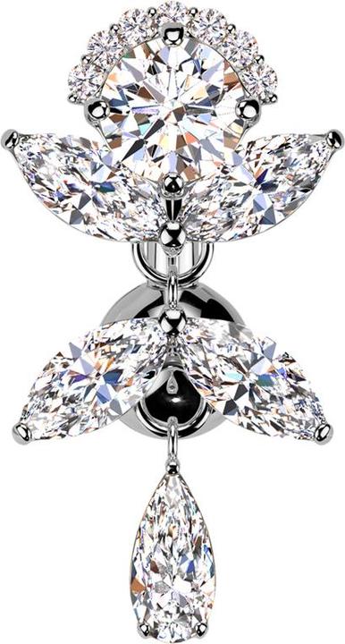 Image du produit Star Piercing Banane silber mit Kugel silber Anhänger Rebe Kristalle silber (Laiton, Titane G23)