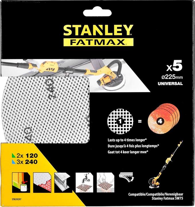 Actual product image Stanley MESH DISC 225MM STA39297-XJ 5PCS (2x 120, 3x 240)