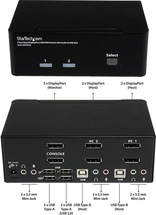 Produktbild StarTech 2 Port Dual DisplayPort USB KVM Switch