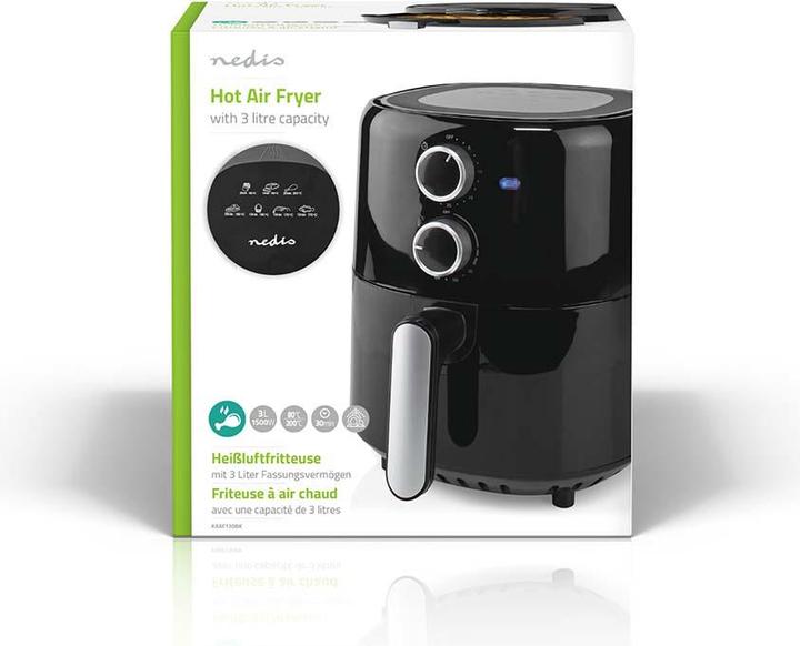 Image du produit Nedis Friteuse à air chaud | 3 l | Minuteur : 30 min | Analogique | Noir (Prise UE)
