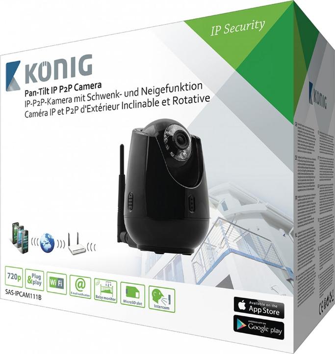 Produktbild König HD Bewegliche IP-Kamera Innenbereich 720P Schwarz (1280 x 720 Pixels)